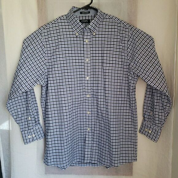 Chaps Other - Chaps Mens Shirt Size L 16.5 Long Sleeve Button Up Blue Plaid Regular Fit Oxford